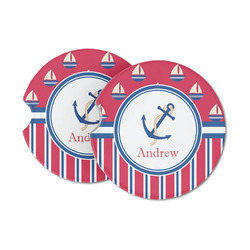 Sail Boats & Stripes Sandstone Car Coasters - Set of 2 (Personalized)
