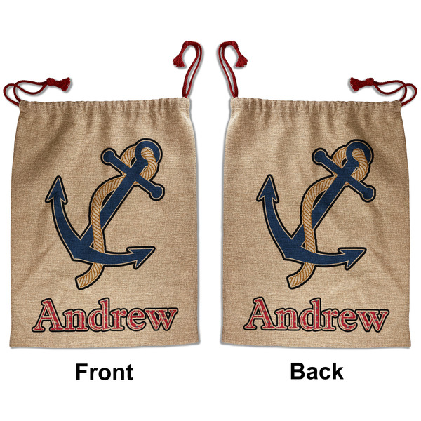 Custom Sail Boats & Stripes Santa Sack - Front & Back (Personalized)