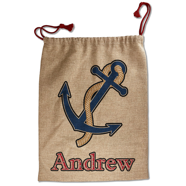 Custom Sail Boats & Stripes Santa Sack - Front (Personalized)