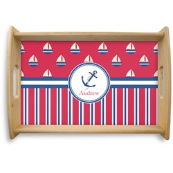Sail Boats & Stripes Natural Wooden Tray - Small (Personalized)
