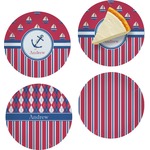 Sail Boats & Stripes Set of 4 Glass Appetizer / Dessert Plate 8" (Personalized)