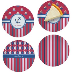 Sail Boats & Stripes Set of 4 Glass Appetizer / Dessert Plate 8" (Personalized)