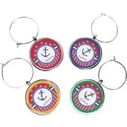 Sail Boats & Stripes Wine Charms (Set of 4) (Personalized)