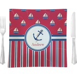 Sail Boats & Stripes 9.5" Glass Square Lunch / Dinner Plate- Single or Set of 4 (Personalized)