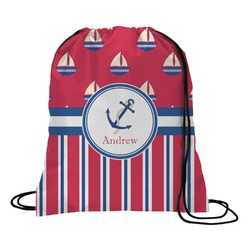 Sail Boats & Stripes Drawstring Backpack - Medium (Personalized)