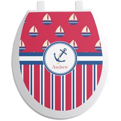 Sail Boats & Stripes Toilet Seat Decal - Round (Personalized)