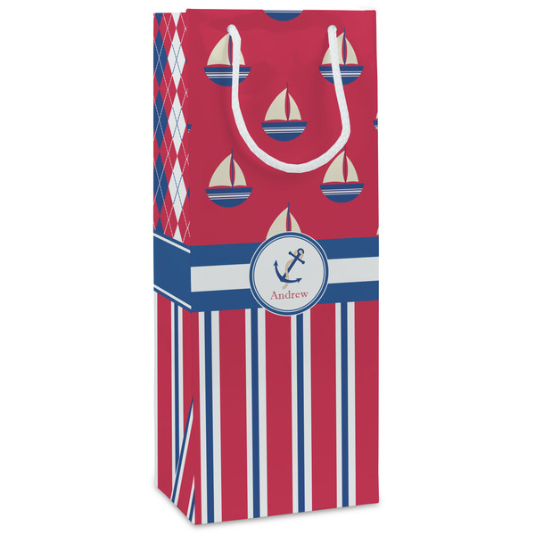 Custom Sail Boats & Stripes Wine Gift Bags - Matte (Personalized)