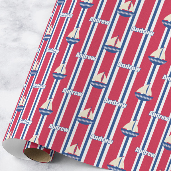 Custom Sail Boats & Stripes Wrapping Paper Roll - Large - Matte (Personalized)