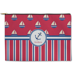 Sail Boats & Stripes Zipper Pouch - Large - 12.5"x8.5" (Personalized)