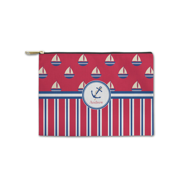 Custom Sail Boats & Stripes Zipper Pouch - Small - 8.5"x6" (Personalized)