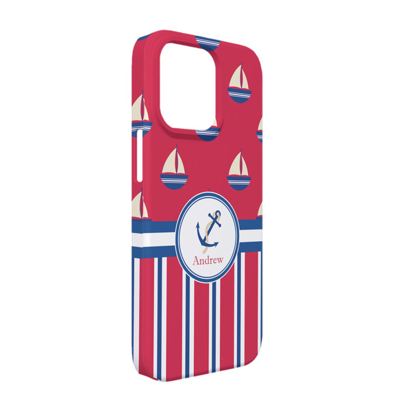 Custom Sail Boats & Stripes iPhone Case - Plastic - iPhone 13 (Personalized)