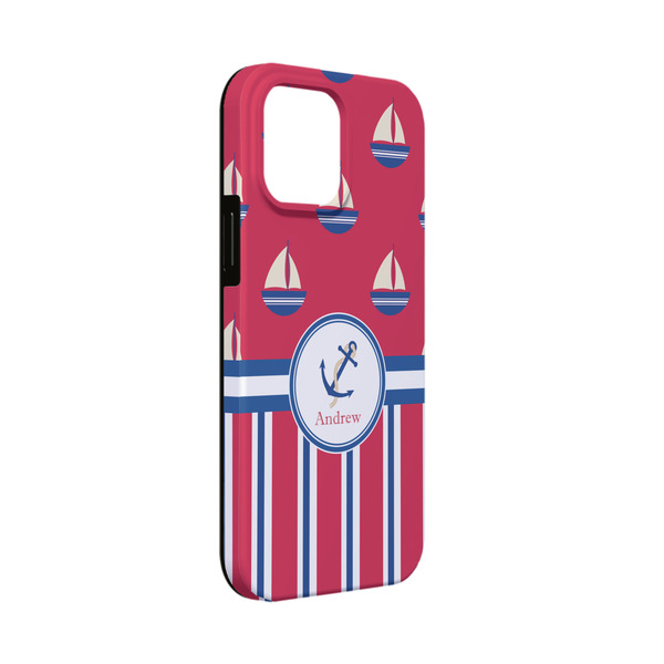 Custom Sail Boats & Stripes iPhone Case - Rubber Lined - iPhone 13 Mini (Personalized)