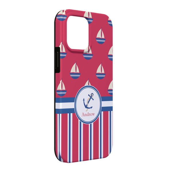 Custom Sail Boats & Stripes iPhone Case - Rubber Lined - iPhone 13 Pro Max (Personalized)