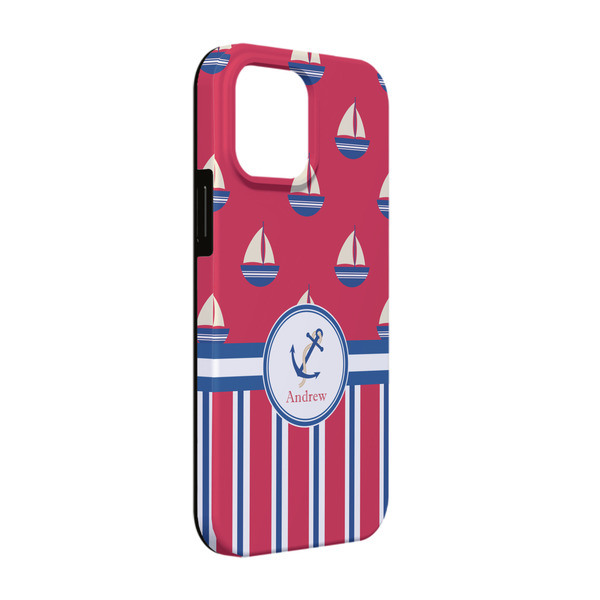 Custom Sail Boats & Stripes iPhone Case - Rubber Lined - iPhone 13 Pro (Personalized)