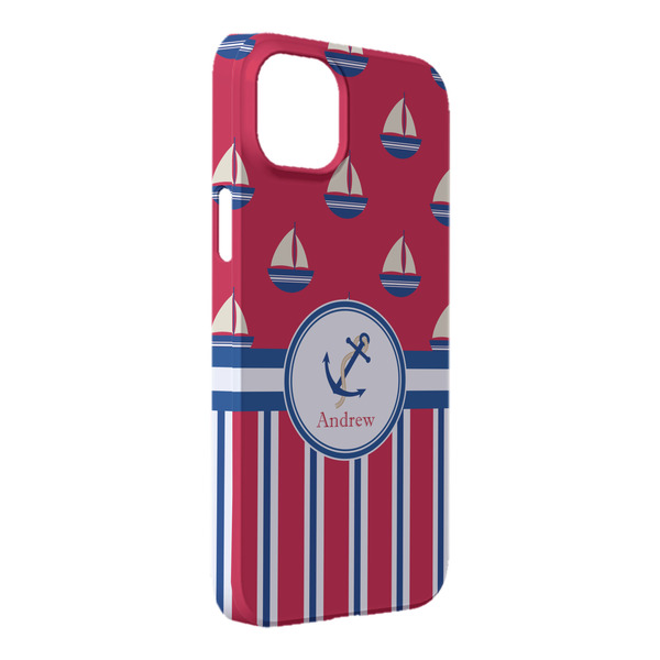 Custom Sail Boats & Stripes iPhone Case - Plastic - iPhone 14 Plus (Personalized)