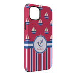 Sail Boats & Stripes iPhone Case - Rubber Lined - iPhone 14 Plus (Personalized)