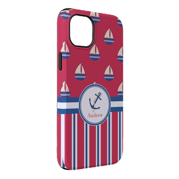 Custom Sail Boats & Stripes iPhone Case - Rubber Lined - iPhone 14 Plus (Personalized)