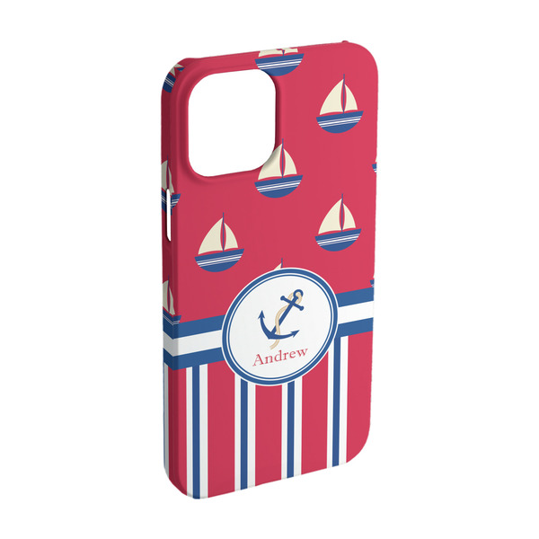 Custom Sail Boats & Stripes iPhone Case - Plastic - iPhone 15 (Personalized)