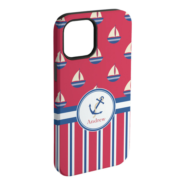 Custom Sail Boats & Stripes iPhone Case - Rubber Lined - iPhone 15 Plus (Personalized)