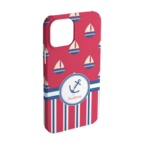 Custom Sail Boats & Stripes iPhone Case - Plastic - iPhone 15 Pro (Personalized)