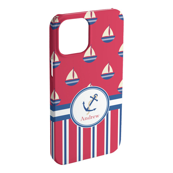 Custom Sail Boats & Stripes iPhone Case - Plastic - iPhone 15 Pro Max (Personalized)