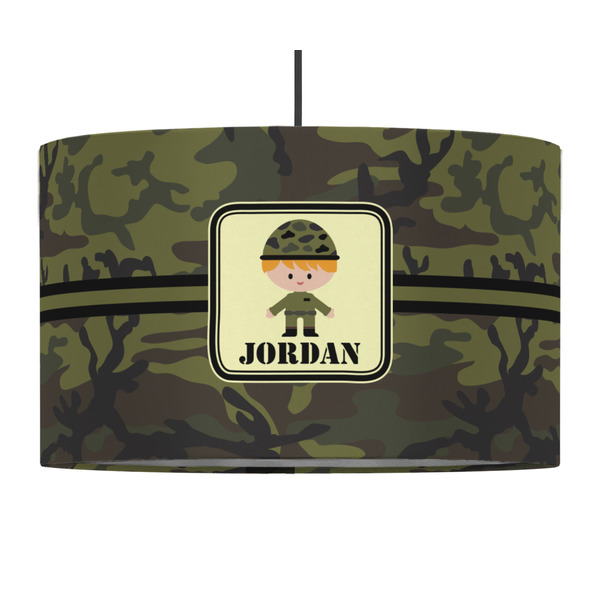 Custom Green Camo 12" Drum Pendant Lamp - Fabric (Personalized)