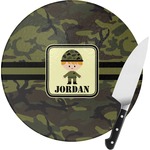 Green Camo Round Glass Cutting Board - Small (Personalized)