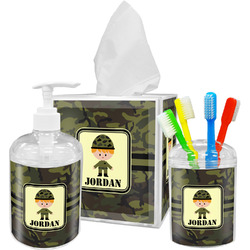 Green Camo Acrylic Bathroom Accessories Set w/ Name or Text