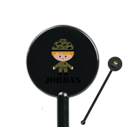 Green Camo 5.5" Round Plastic Stir Sticks - Black - Double Sided (Personalized)