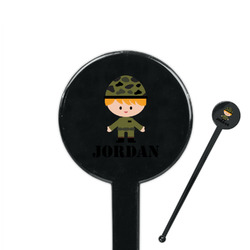 Green Camo 7" Round Plastic Stir Sticks - Black - Single Sided (Personalized)