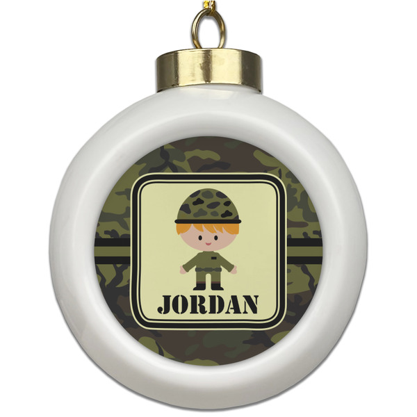 Custom Green Camo Ceramic Ball Ornament (Personalized)