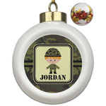 Green Camo Ceramic Ball Ornaments - Poinsettia Garland (Personalized)