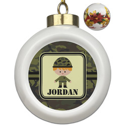 Green Camo Ceramic Ball Ornaments - Poinsettia Garland (Personalized)