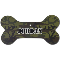 Green Camo Ceramic Dog Ornament - Front w/ Name or Text