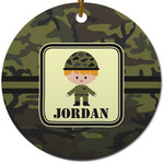 Green Camo Round Ceramic Ornament w/ Name or Text