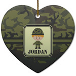 Green Camo Heart Ceramic Ornament w/ Name or Text