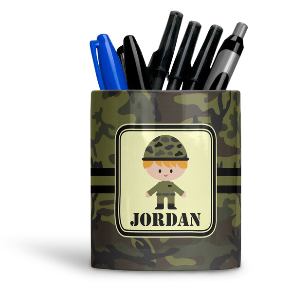 Custom Green Camo Ceramic Pen Holder