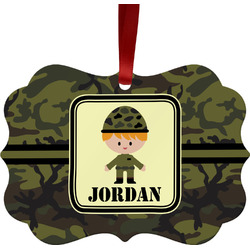 Green Camo Metal Frame Ornament - Double Sided w/ Name or Text