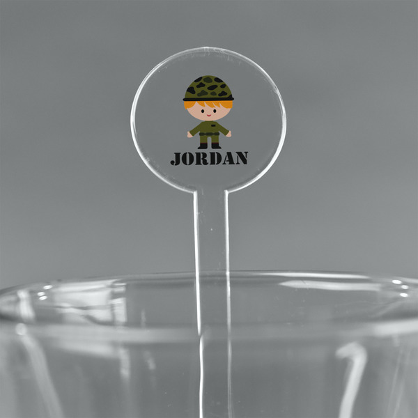 Custom Green Camo 7" Round Plastic Stir Sticks - Clear (Personalized)