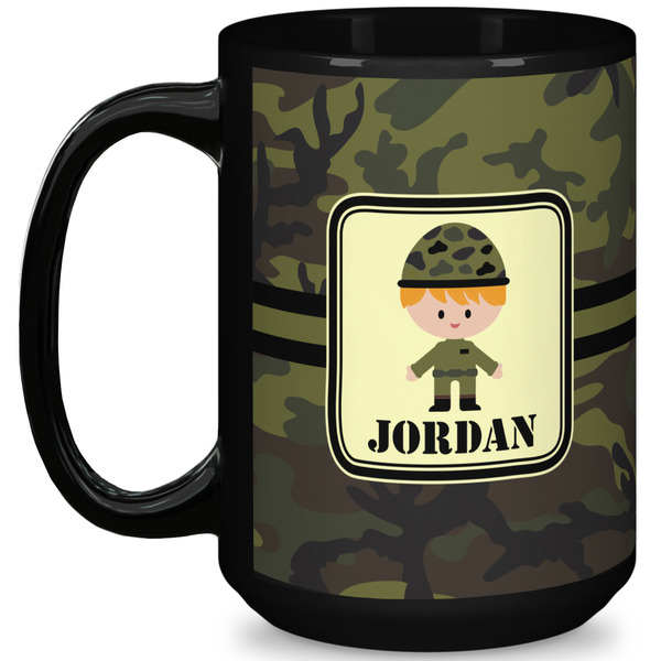 Custom Green Camo 15 Oz Coffee Mug - Black (Personalized)