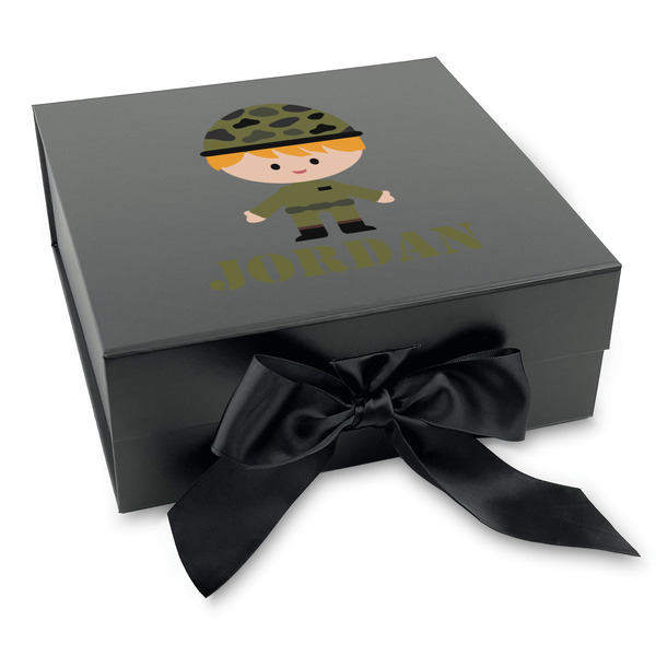 Custom Green Camo Gift Box with Magnetic Lid - Black (Personalized)