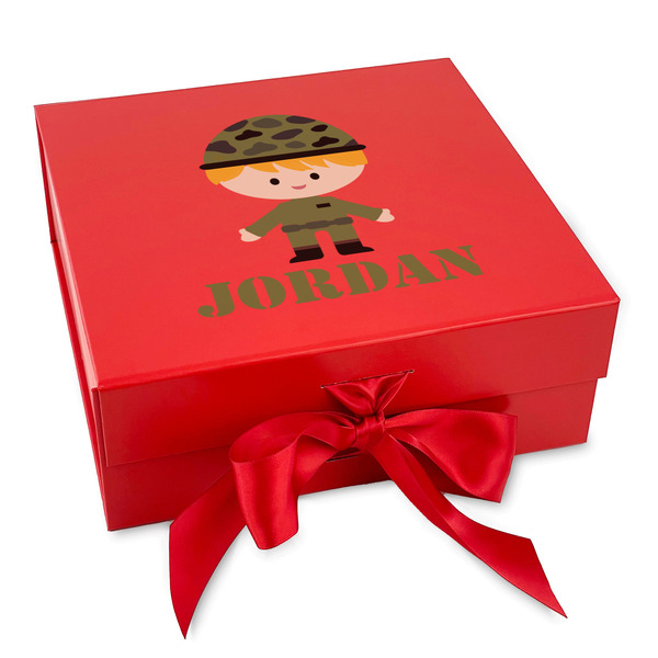 Custom Green Camo Gift Box with Magnetic Lid - Red (Personalized)