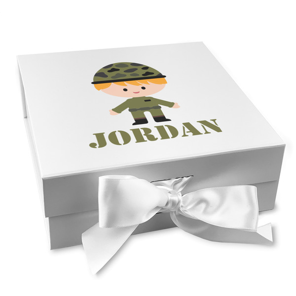 Custom Green Camo Gift Box with Magnetic Lid - White (Personalized)