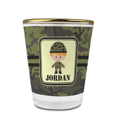 Green Camo Glass Shot Glass - 1.5 oz - with Gold Rim - Set of 4 (Personalized)