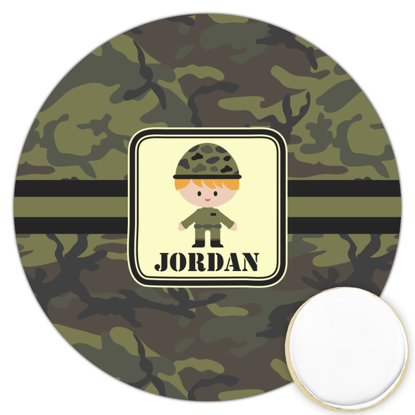 Custom Green Camo Printed Cookie Topper - 3.25" (Personalized)