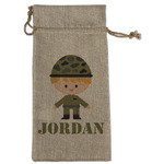 Green Camo Large Burlap Gift Bag - Front (Personalized)