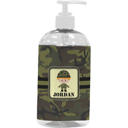 Green Camo Plastic Soap / Lotion Dispenser (16 oz - Large - White) (Personalized)