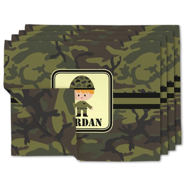 Custom Green Camo Double-Sided Linen Placemat - Set of 4 w/ Name or Text