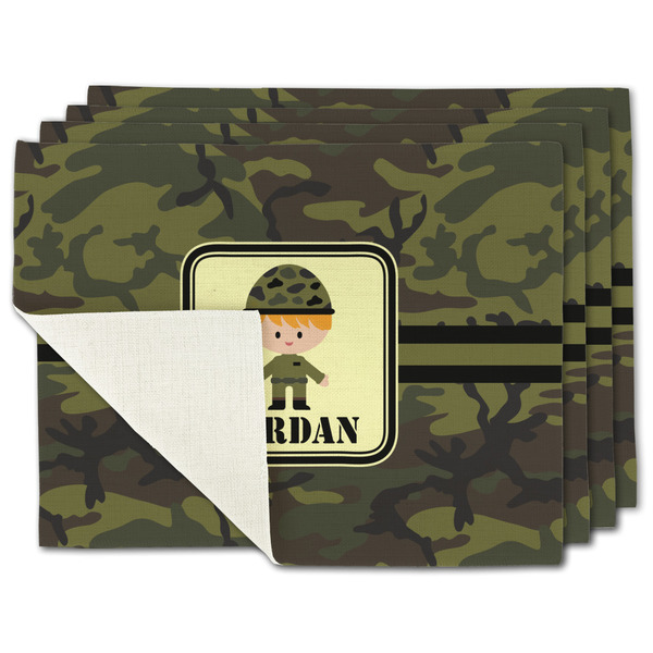 Custom Green Camo Single-Sided Linen Placemat - Set of 4 w/ Name or Text