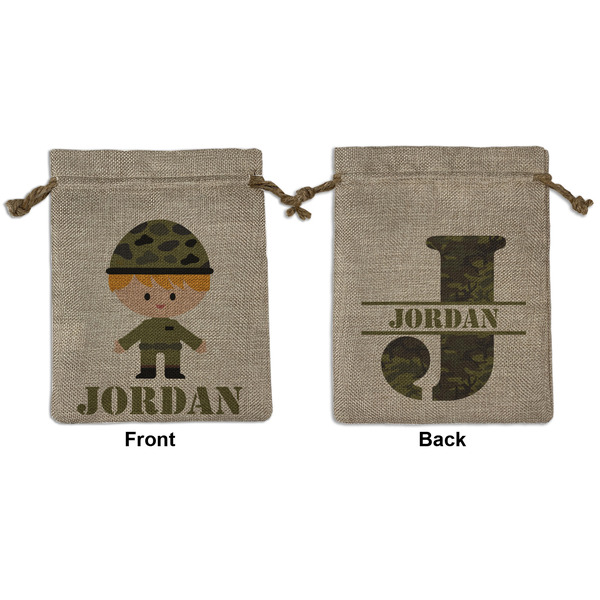 Custom Green Camo Medium Burlap Gift Bag - Front & Back (Personalized)